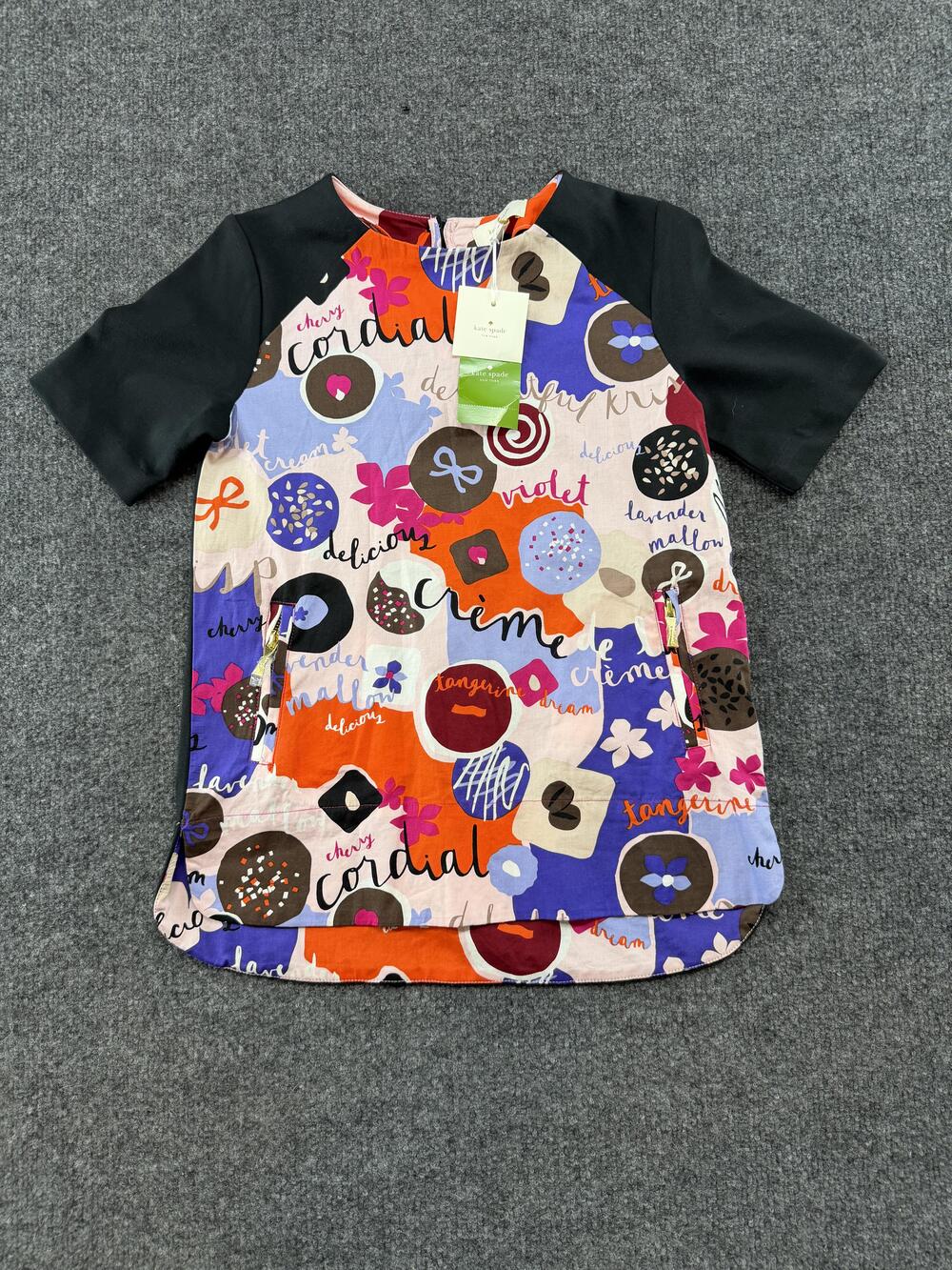 Kate Spade Shirt Girls M Multicolor Candy Sweets Print Zip Pocket Top Crewneck